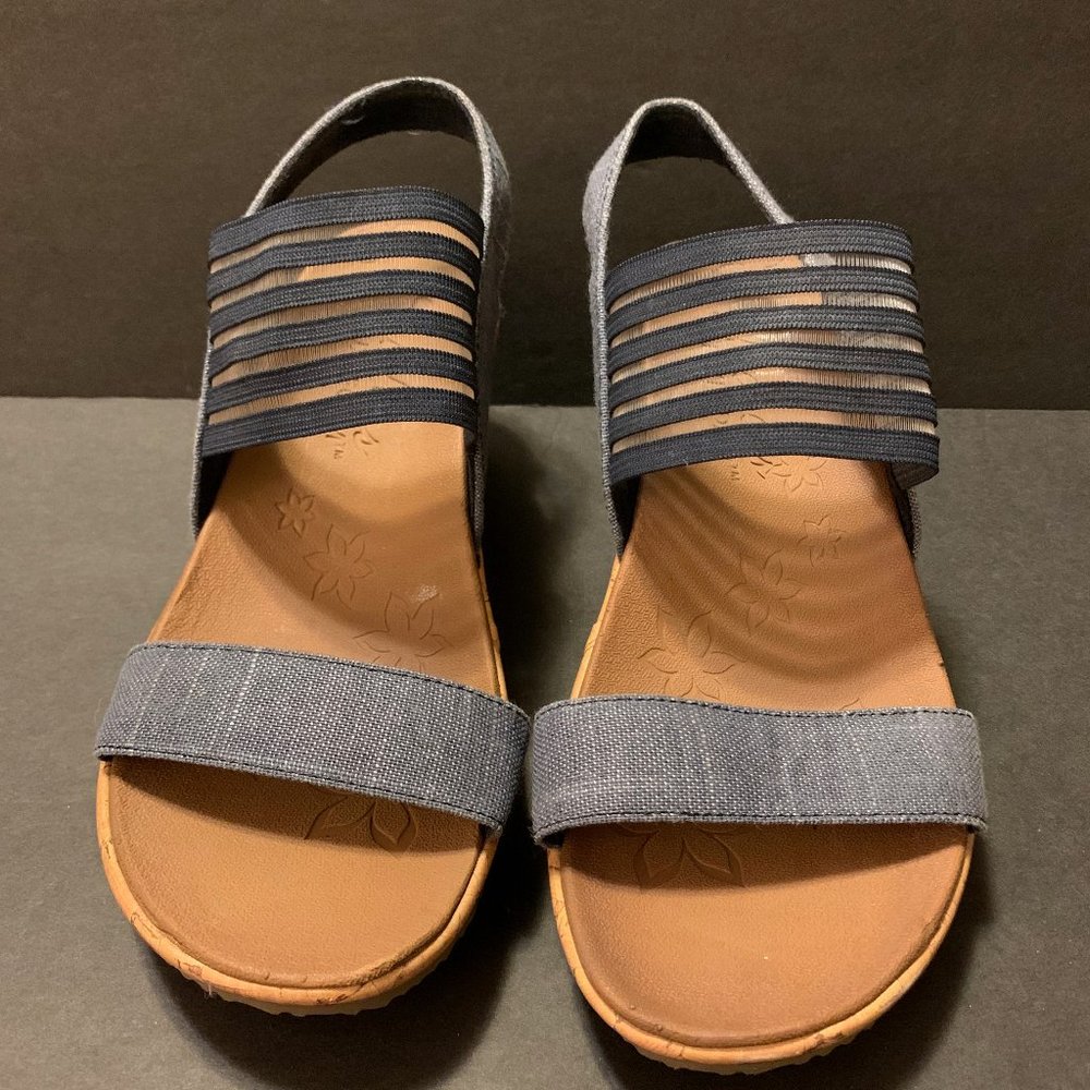 Skechers Navy Cali Cork Wedge Slingback Sandals With Luxe Foam Insoles